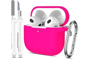 R-fun compatibile con AirPods 3a generazione 2021, compatibile con AirPods 3 Custodia Cover con kit di pulizia e portachiavi, morbida custodia in silicone compatibile con Apple AirPods 3,Rosa