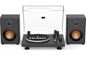 Trynnay Tocadiscos con contrapeso Ajustable, Entrada/Salida Bluetooth, 33/45 RPM, Reproduce Discos de Vinilo de 7/10/12 Pulgadas, Sonido Hi-Fi para Amantes de la música de Vinilo, Negro