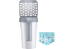 petizer Pelle à litière pour chat de qualité supérieure avec support, pelle à litière pour chat, avec bac à déchets, avec 90 sacs de recharge (6 boîtes de 15 sacs) pour un système