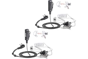 Zeadio Surveillance Secret Tube Acoustique Acoustique Oreillette Walkie Talkie avec écouteur et Microphone PTT pour Radio bidirectionnelle Kenwood Baofeng HYT 2 Broches (Pack de 2)