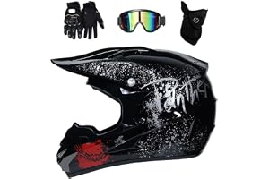 Full Face MTB Motocross Hjälm Set, Off Road ATV Scooter Motorcykelhjälm med glasögonhandskar Mask, Downhill Enduro Quad Dirt
