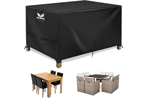 PATWING Funda Muebles Exterior Impermeable,600D Oxford Funda Mesa Jardin Impermeable,Resistente Al Viento Los Rayos Anti-UV Antipolvo Funda Protectora Muebles Jardin (120*120*72cm Modelo Mejorado)