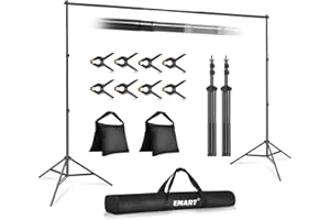 EMART Foto Hintergrund Ständer, 2x3m Verstellbarer Hintergrundsystem mit 8 Hintergrundklemmen, 2 Sandsack für Fotostudio Porträt Produktfotografie Studiofotografie, aus Metall