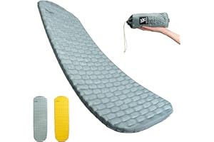 Qunature Matelas de Camping Gonflable 5,1 Valeur R – 4 Saisons Ultraléger 490 g, 8 cm d’Épaisseur, Isolant -20 °C, Tapis de Couchage Compact et Durable pour Randonnée, Trekking, Bivouac Gris M