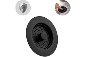 Hibbent Bouchon Evier Cuisine, Bouchon Evier avec Un Set Combiné Filtre Evier Cuisine, INOX Pur,Anti-Colmatage, Anti-Odeur,Grille Evier Cuisine-Profondeur de L'éVier >22mm (Noir)