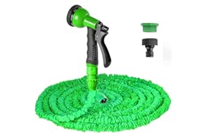 VENQI Expandable Garden Hose Pipe 25ft/50ft/100ft/125ft/150ft,25ft Flexible Expanding Magic Water Hose with 8-Pattern Spray Nozzle,Leak-Proof Retractable Heavy Duty Hosepipes for Garden (25FT, Green)