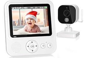 OBVHNUA Vigilabebés con Cámara, 1500mAh Camara Vigilancia Bebe Inteligente con Pantalla LCD de 2.8", VOX, Ampliar, Visión Nocturna, Monitoreo de Temperatura, Despertador, Comunicación Bidireccional