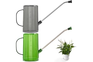 VEGOATY Lot de 2 arrosoir cylindriques 1 l - Pour plantes d'intérieur - Avec bec verseur en acier inoxydable - En plastique - Long bec en acier inoxydable - Pour l'intérieur, appartement, maison, bureau,