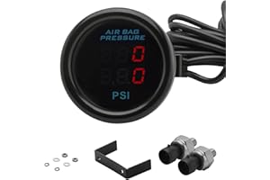 CNRAQR Dual Display Air Suspension Gauge Air Ride Air Pressure Gauge 2Inch 0-220PSI with 2Pcs 1/8NPT Sensors and 16.5ft Sensor Cable LCD Red