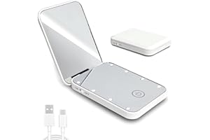 AmiCera Rechargeable Pocket Mirror, 1X/2X Magnification LED Compact Travel Makeup Mirror, Dimmable, Portable Compact Mirror, Small Purse Mirrors, Women Girl Gift, White