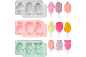 OBCARN 3 Piezas Moldes para Helados Silicona, Bonitos Moldes para Paletas con Tapa, Gruesas Moldes para Polos Incluye 12 Palitos de Paleta Reutilizables, Popsicle Moldes Sin BPA, Apto para Niños y Adultos