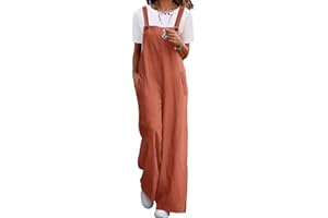 YESNO Women's Casual Corduroy Overalls Adjustable Straps Baggy Pants Wide Leg Jumpsuits with Pockets PC2UK