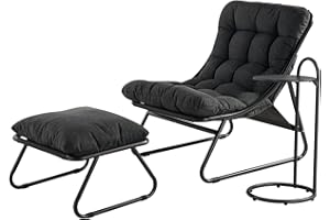 Grand patio Sun Lounger for garden, Garden lounger with Side Table and footstool, Recliner Chair with Removable Cushion for Adults, Reclining Garden chairfor Patio, Living Room, Outdoor, Dark Gray