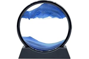 AzureLeap Pittura di Sabbia Che Scorre,Immagine di Arte della Sabbia in Movimento Vetro Rotondo Paesaggio di Sabbia del Mare Profondo 3D Cornice Che Scorre, Rilassante Desktop Home Office Work Decor