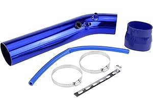 EVGATSAUTO Manguera de admisión de aire del coche 76mm Kit de tubo de manguera de filtro de tubo de inducción de admisión de aire de aluminio Universal para coche(Azul)