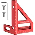 3D Multi-Angle Measuring Ruler, 45/90 Degree Aluminum Alloy Woodworking Square Protractor,Drawing Line Ruler, Miter Triangle Measuring Tool (Red)