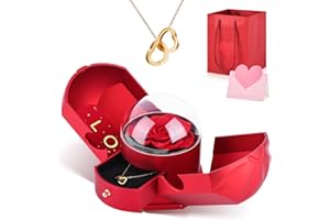 Anveltech Preserved Real Rose with Heart Necklace, Eternal Flowers Rose & Crystal Heart Necklace Romantic Gifts for Women Mom Wife Girlfriend on Christmas Valentines Mothers Day Birthday Anniversary