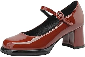 Lizoleor Bout Carré Mary Jane Large Fit Bloc Femmes Chaussures