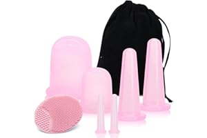 ZOCONE 7 Pezzi Set Coppettazione Viso Silicone, con 6 Coppettazione Coppette Viso+1 Spazzola per Pulizia, Coppetta Anticellulite Coppette per Massaggio per Anti Cellulite Anti-Aging Pelle Liscia