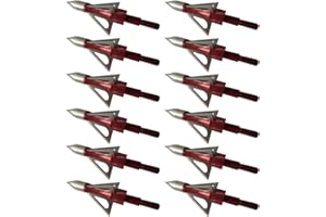 e5e10 12Pcs Archery Broadheads 3 Fixed Steel Blade 100grain Hunting Arrowheads Fit Any Standard Arrows Compound Bow and Crossbow Hunting, Red