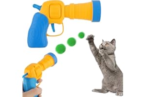 WLLHYF Cat Toys Ball Interactive Kitty Cat Toys Launcher Plush Ball Shooter Self Play Cat Fun Hairball Toys with 50 Cat Toy Pom Pom Balls for Indoor Peppy Pet Training Playing(Yellow)