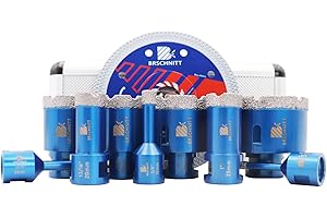 Punta per Trapano Diamantata Set - BRSCHNITT 6/8/10/20/25/35/40/50/68mm M14 Filo& 1 pezzi 125mm Disco Diamantato per Porcellana Granito Piastrella Marmo Taglio a Secco&Adattatori
