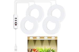 PORFOYO 9CM Decken Pflanzenlampe LED, Vollspektrum Pflanzenlicht, Led Grow Lampe, Grow Light mit 3/9/12H Auto-Timer, 3 Farben, 10 Dimmen, LED Pflanzenlicht für kleine Pflanzen, 4 Kopf