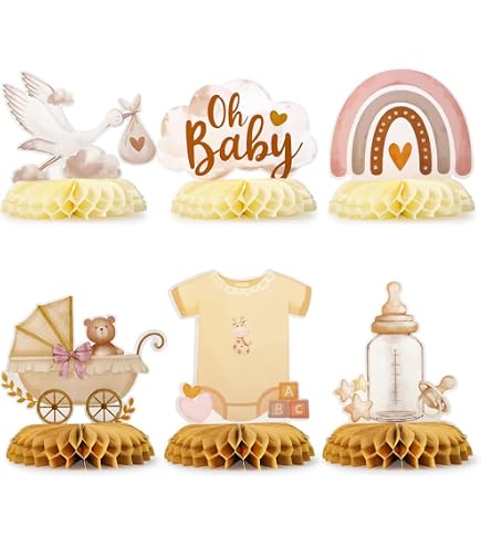 Centrotavola A Nido D'ape ANGOLIO Per Baby Shower, Tema Primaverile Fiori, 12 Pezzi, Rosa E Oro, Con Lettere Per Rivelare Il Genere, Decorazione Compleanno