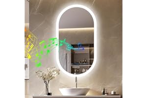 LUVODI Specchio Bagno con Luce Bluetooth Musica 80x50 cm: Specchio bagno LED Ovale bluetooth Digitale specchio retroilluminato bagno, Dimmerabile, con Data Tempo