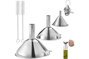 NIKSULTANT 5 PCS Kitchen Funnel Set - Multi-use Food Grade Funnels With Handle, 3 Piece Set With 2 Cleaning Brushes for Filling Bottles, Liquid, Spices, Powder, Oils