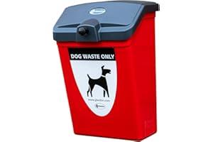 Glasdon Fido 25 Dog Waste Bin (Green or Red) with Graphics – 25 L Dog Poo Bin with Wall or Post Mounting Kit – Hygienic Pet Waste Bin & Self-Returning Lid (Red, Wall-Mounting Kit)