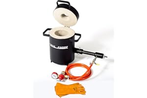 DEVIL-FORGE Horno Fundir Metales Gas Propano 2kg FB1S, 1 Quemador DFP (80.000 BTU), Guantes para fundición, Joyeros, Herreros, Refinerias, 1450°C Oro, Plata, Cobre, Aluminio, Latón, Bronce etc PREMIUM