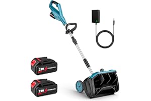 Oamger Akku-Schneefräse, Schneefräse Akku Kabellos mit Rädern(Arbeitsbreite 30 cm, max. Schneehöhe 20 cm, mit 2 × Akkus & Ladegeräte), Bürstenloser Motor, 6m Wurfweite, 45° Verstellbare Richtung