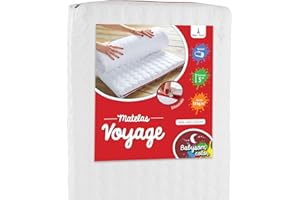 Babysom - Materasso da Viaggio Bambino, Per Neonato - Campeggio, Spessore totale 5 cm; densità 18 kg/m3, 60 x 120 cm, Pieghevole, Arrotolato - Traspirante, Bianco