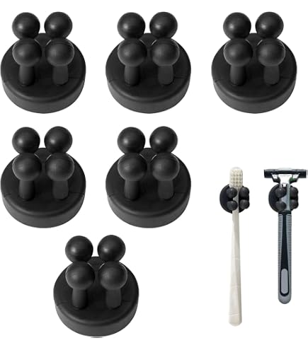 Lot De 6 Porte-Brosses à Dents Silicone Adhésif - Noir - Salle De Bain