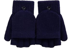 CCOMAGE Kids Convertible Flip Top Winter Gloves Fingerless Flap Cover Gloves Kid Thermal Outdoor Half Finger Glove Baby Winter Knit Warm Mitten Wool Snow Cold Weather Mittens for 5-10Y Girls Boys Cycling