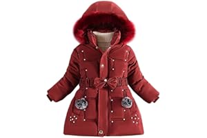 linboo Doudoune Fille Princesse Manteau Hiver Blouson Polaire Veste Enfant Chaude à Capuche Fourrure Epaisse Parka avec Perles Cloutées
