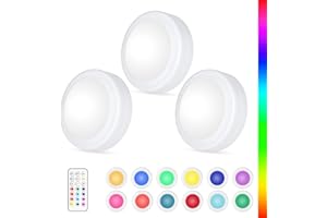 Yiliaw LED Puck-Lichter mit Fernbedienung, AA-Batteriebetriebene Lichter,12 Farben für Schrankbeleuchtung,Unterbauleuchten,Drucklichter,Unterschrankbeleuchtung für die Küche, 3er-Pack, Schwarz