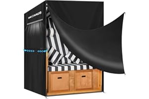 SIMPHAUS Funda para Sillón de Mimbre Funda Impermeable para Silla de Playa Tela Oxford 420D Resistente al Viento Anti UV Cubierta para Silla de Playa de Mimbre 120x90x155/140cm