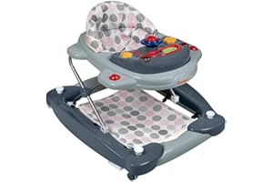 Baninni Trotteur Classic 2-en-1 rose gris - pour bébé avec fonction balançoire à roulettes, lumière, musique, centre de jeu Table à manger pour bébé pliable à partir de 6 mois