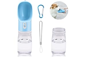 TUNAON Portátil Botella de Agua para Perros Gatos，Multifuncional Botella para Perros，Botella de Agua para Cachorro de Prueba Fugas con Alimentador para Viajar al Aire Libre (Azul, 400ML)