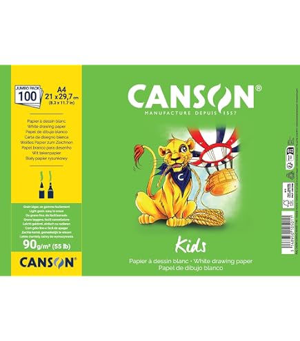 CANSON Kids Dessin - Bloc 30 Feuilles A5 - Grain Léger - 90g/m² - Blanc
