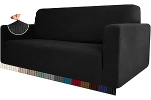 HEYOMART High Stretch Sofa Cover 1 2 3 4 Seater Couch Cover for Living Room Jacquard Knitted Thick Sofa Slipcovers for Dogs Pets Cats Furniture Protector (3 Seater, Black)