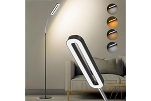 ‎AMDELNE Amdelne Stehlampe Wohnzimmer Schwarz, Moderne Stehlampe LED Dimmbar, 12W 1400LM Stehleuchte Leselampe mit Fernbedienung, 6 Szenenmodi, Timing-Funktion, Sofa Lampe für Schlafzimmer Arbeitszimmer Büro