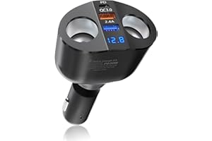‎QIDOE PD USB C Auto Ladegerät 120W: Zigarettenanzünder Verteiler Adapter 12V USB KFZ Stecker Splitter 2 Fach Steckdose 12 Volt DC Schnellladung mit LED Voltmeter für Samsung Handy GPS Kamera Sitzheizung