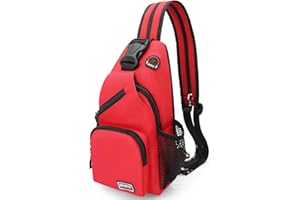 HNOOM Sac de Poitrine Femme Léger Petit Sacs à Dos avec Trou pour écouteurs Sac à Bandoulière en Toile Oxford Multifonction Multi-Poches Sling Bag pour Excursion Camping Voyage Cyclisme (Rouge)