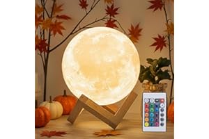 Mydethun Moon Lamp 16 Colours 3D LED Night Light – 5.9 Inch with Wooden Stand, Remote & USB Rechargeable, Bedroom Home Décor, Gift for Women Kids Mum, Halloween, Christmas, Birthday