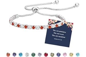 Fehki Bracelet for Womens Silver Tennis Bracelets Birthstone Dainty Bracelet Crystal Zirconia Bracelet Birthday Christmas Valentine's Day Jewellery Gifts for Mum Sisters Girlfriend