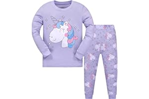 Garsumiss Pijamas para Niña Dos Piezas de Unicornio Manga Larga Invierno Pijama 2-12 Años