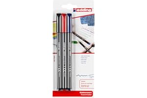 edding 1200 rotulador de color de trazo fino - negro, rojo, azul - 3 rotuladores - punta redonda de 1 mm - marcador dibujar y escribir